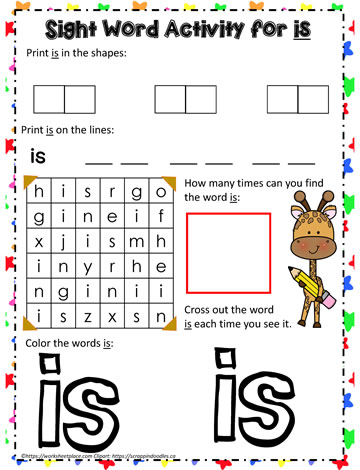 Sight Word is Worksheets