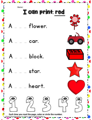 Print the sight word red Worksheets