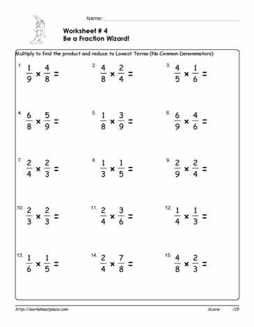 multiply fractions worksheet 4 worksheets