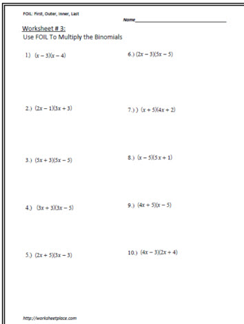 Multiply the Binomials Worksheet 3 Worksheets
