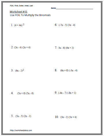 Multiply the Binomials Worksheet 8