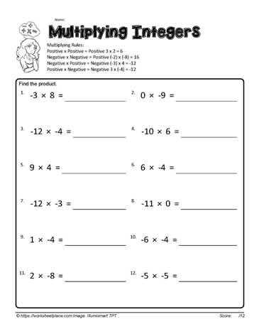 Multiplying Integers-4 Worksheets
