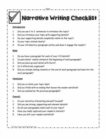 narrative writing checklist worksheets