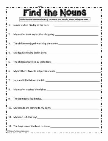 find the nouns worksheet worksheets