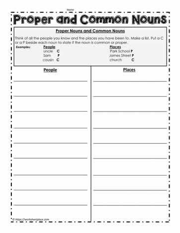 proper and common noun worksheet worksheets