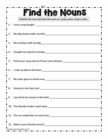 Find the Nouns Worksheets