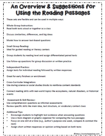 An Overview for Using Reading Passages Worksheets