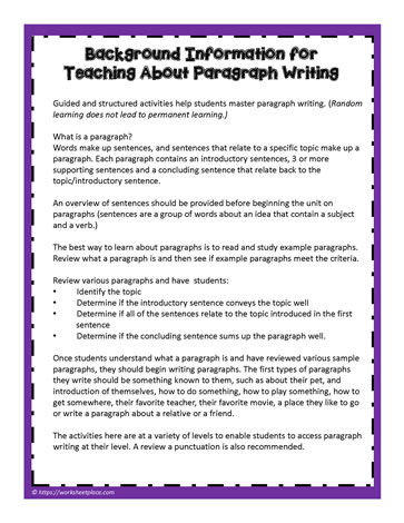 Paragraph Background Info for Teachers