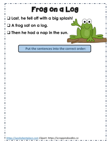 Frog Paragraph Sequencing Frog on Log Worksheets