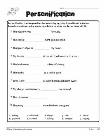 Personification Worksheet