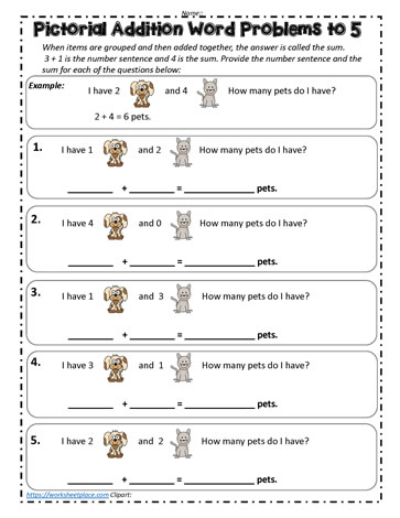 Pictorial Addition Word Problems Worksheets