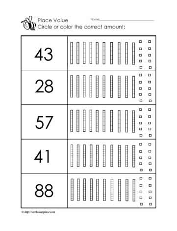 Place Value to 100 Worksheets
