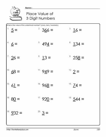 Place Value Up to 3 Digits
