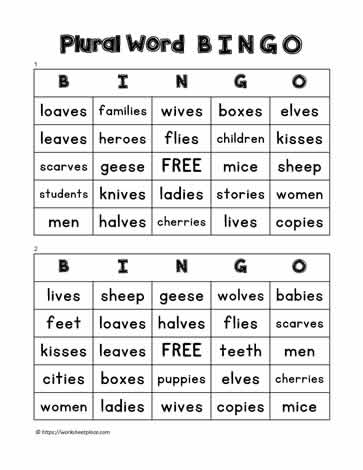 Plural Word Bingo 1-2