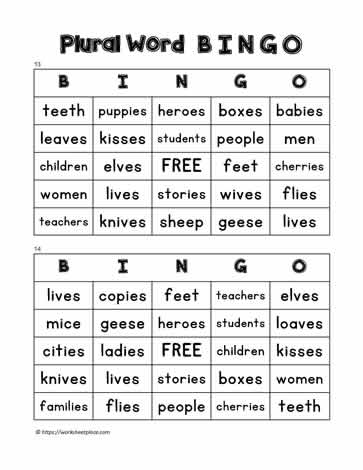 Plural Word Bingo 13-14
