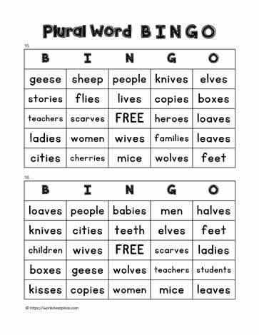 Plural Word Bingo 15-16