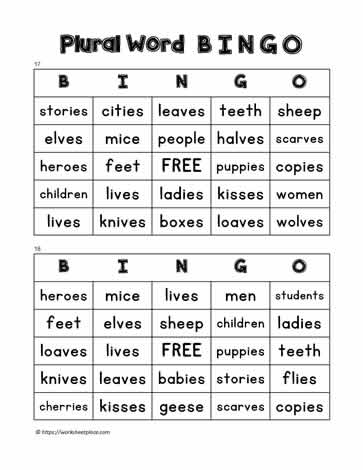 Plural Word Bingo 17-18