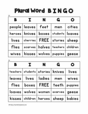 Plural Word Bingo 23-24