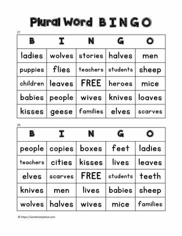 Plural Word Bingo 27-28