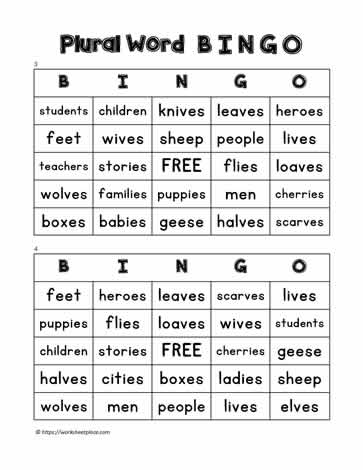 Plural Word Bingo 3-4