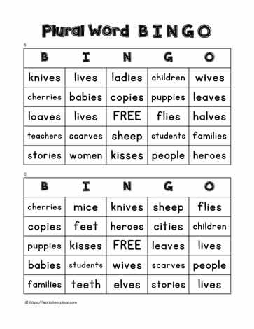 Plural Word Bingo 5-6