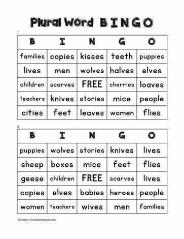 Plural Word Bingo 7-8