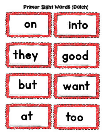 Primer Word Cards