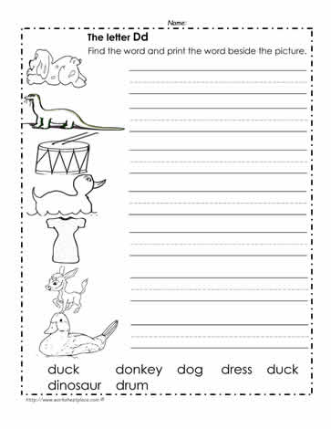 print the words beginning with d worksheets