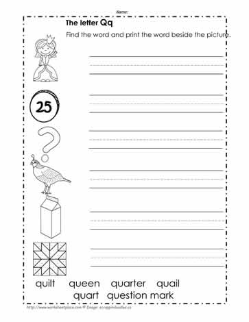 print the words beginning with q worksheets