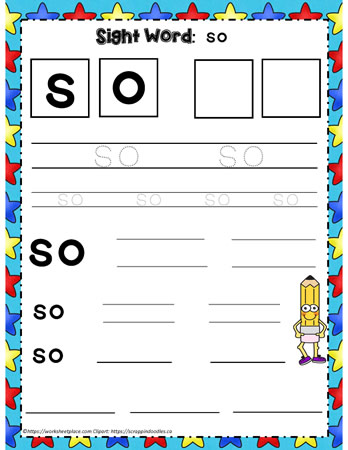 Sight Word So Worksheet
