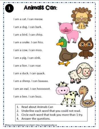 Reading Comprehension About Animals Can