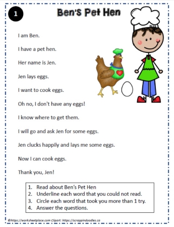 Reading Comprehension About Ben's Pet Hen