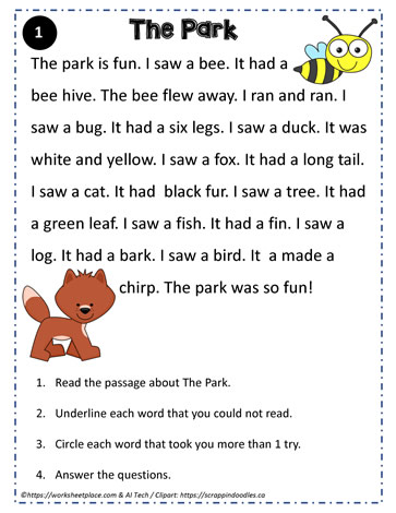 Reading Comprehension About The Park.