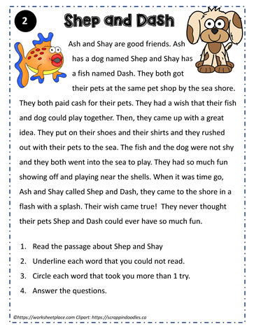 Reading Comprehension Ch and Sh Digraphs
