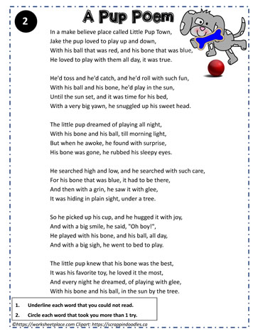 Reading Comprehension About a Pup - poem