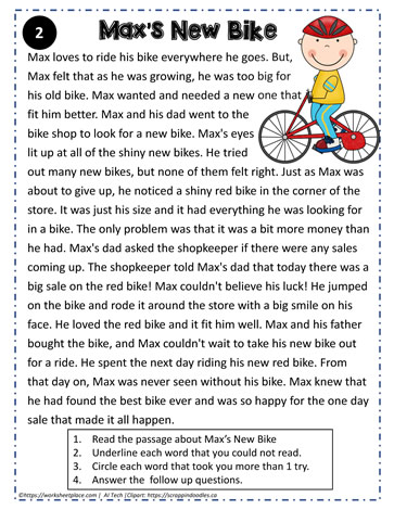 Reading Comprehension About Max Worksheets