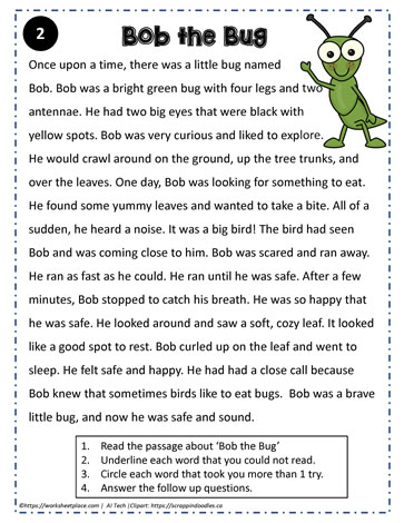 Reading Comprehension About Bob the Bug