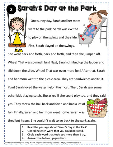 Reading Comprehension About Sarah's Day at the Par