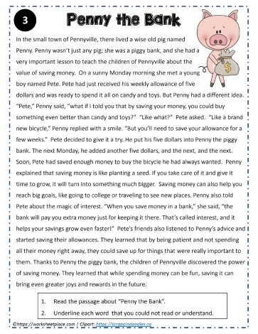 Reading Comprehension About Penny the Bank