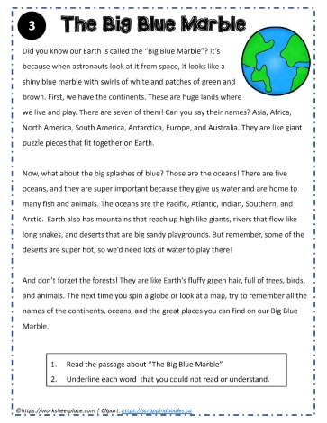 Reading Comprehension About The Blue Marble