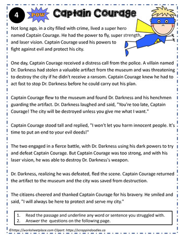 Reading Comprehension About Captain Courage