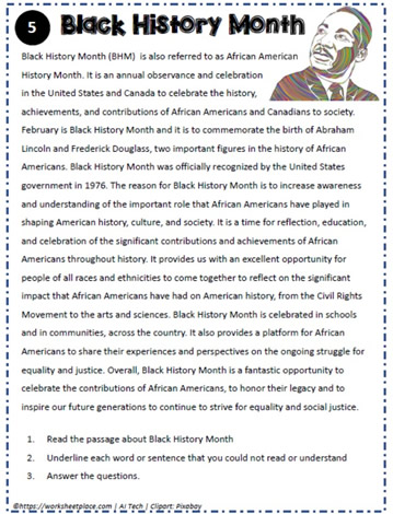 Reading Comprehension Black History Month