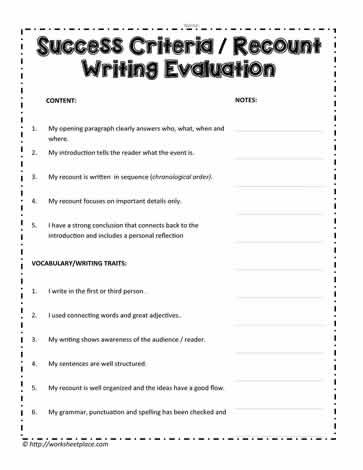 Recount Writing Assessment