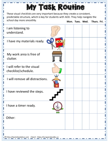 Routine Tracker for ADD Worksheets
