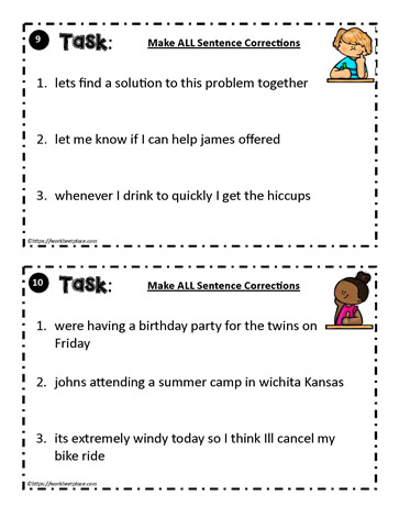 Sentence Correction Task Card  9 - 10