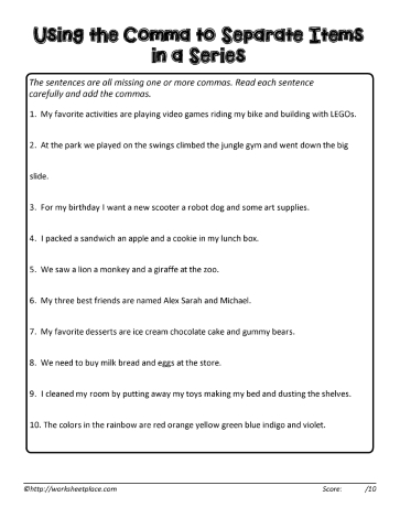 Serial Comma Quizzes Worksheets