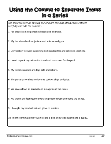 Serial Comma Quizzes Worksheets