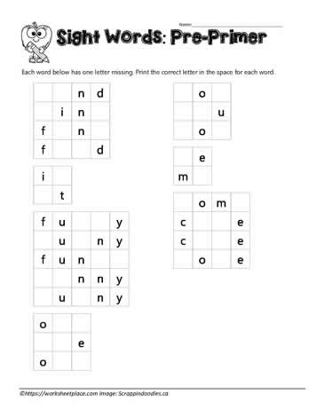 Missing Letter Sight Words