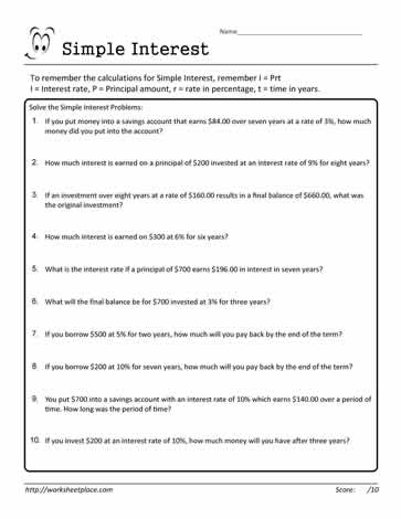 Simple Interest Worksheet 01