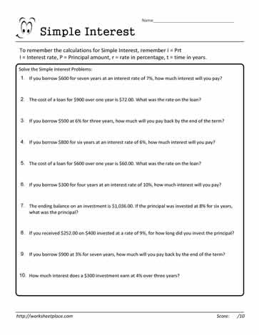 Simple Interest Worksheet 05
